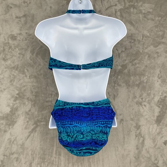 Swim Systems Vintage 34D/ M Blue Green 2 Piece High Waisted Bikini Swimsuit - Picture 3 of 13